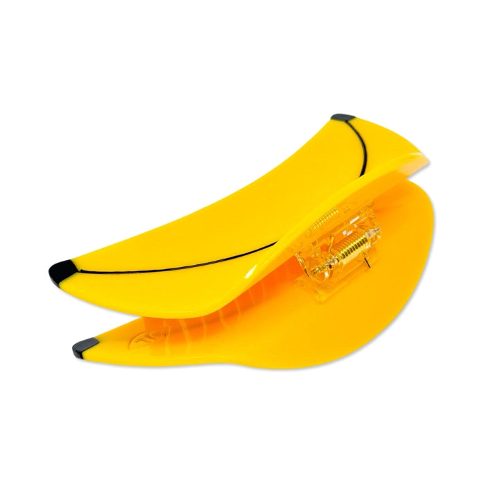 Back of the banana hair claw showing hinge against a white background.