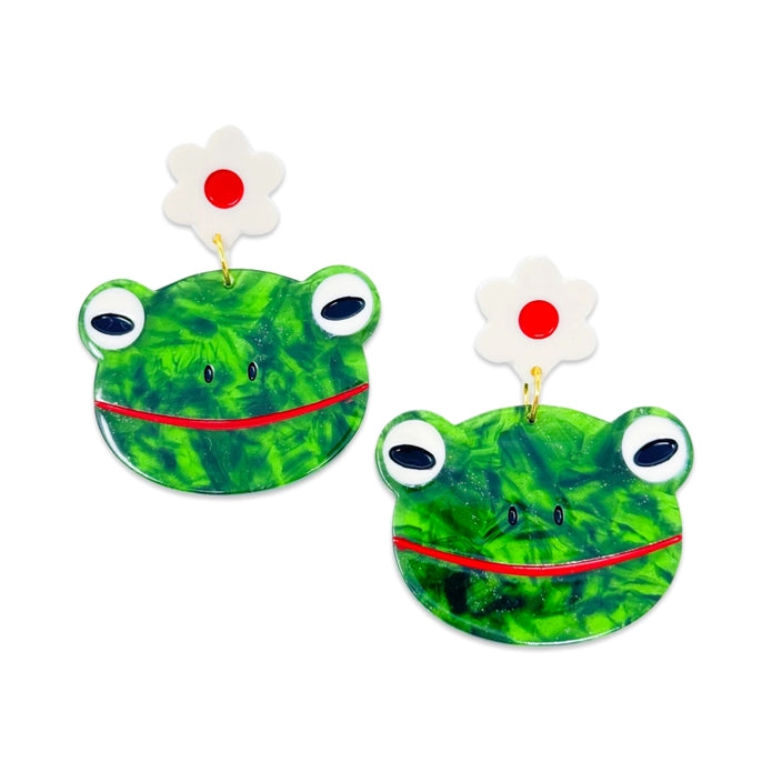 Earrings against a white background.