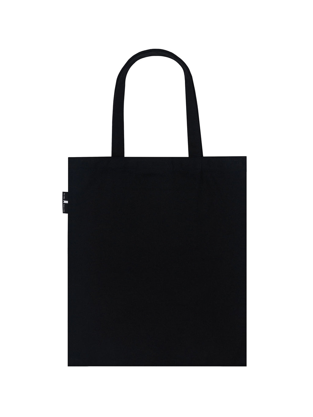 Back of tote is plain black against a white background.